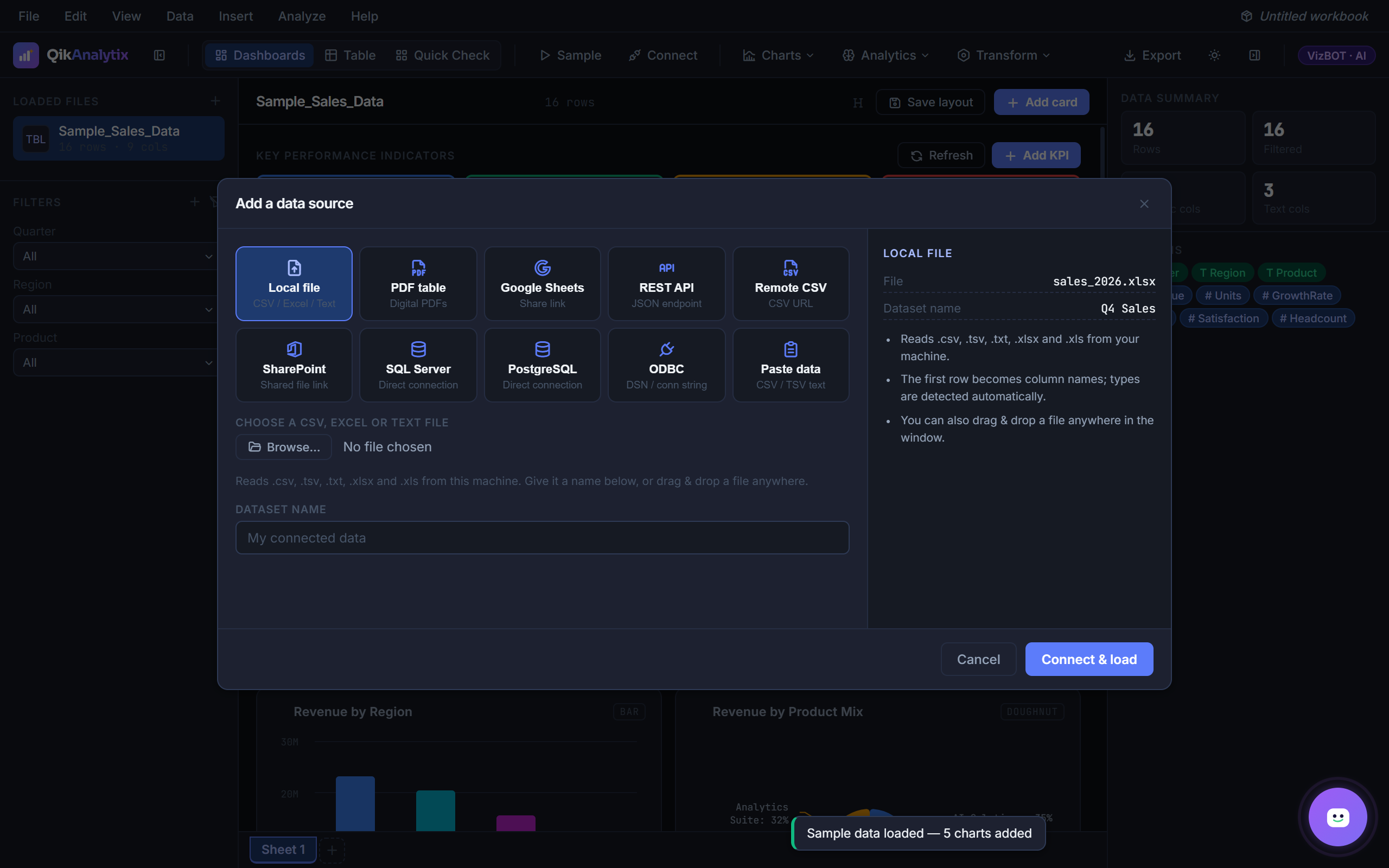 Add a data source — eight live connectors